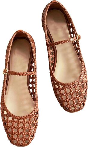 Woven Mesh Ballet Flats for Women with Metal Buckle Strap Ballerina Flat Shoes Comfortable Round Toe Mary Jane Flat. in Saudi Arabia