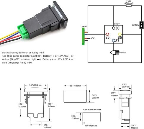 مفتاح ضغط على شكل مصنع iJDMTOY 4 أقطاب 12 فولت مع مصابيح مؤشر خلفية LED متوافقة مع مصابيح الضباب، DRL، شريط إضاءة LED، إلخ (حجم قياسي 39 مم) in Saudi Arabia