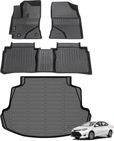 Jenofa-Floor Mats for Corolla 2008-2013 Floor Liner Waterproof All Weather Car Mats Custom Fit Corolla Durable TPE Rubber High Edge Protection Car Mat for 2013 Corolla Accessories Black in Saudi Arabia