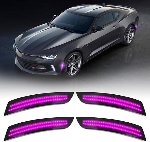 مصابيح LED للعلامات الجانبية من D-Lumina عدسات مدخنة لسيارة Chevy Camaro 2016-2024، مصابيح المصد الأمامي والخلفي للجيل السادس من Camaro باللون الوردي والأرجواني، عبوة من 4 قطع in Kuwait