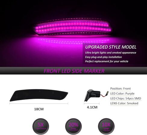 مصابيح LED للعلامات الجانبية من D-Lumina عدسات مدخنة لسيارة Chevy Camaro 2016-2024، مصابيح المصد الأمامي والخلفي للجيل السادس من Camaro باللون الوردي والأرجواني، عبوة من 4 قطع in Kuwait