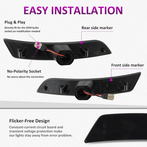 مصابيح LED للعلامات الجانبية من D-Lumina عدسات مدخنة لسيارة Chevy Camaro 2016-2024، مصابيح المصد الأمامي والخلفي للجيل السادس من Camaro باللون الوردي والأرجواني، عبوة من 4 قطع in Kuwait