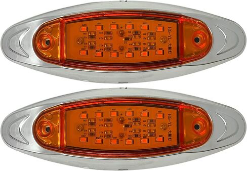 [Qty 10] [12-LED AMBER] [6.7" x 2.2"] Side Marker Amber Light with Chrome Bezel, Universal LED Clearance Markers for Truck Trailer Boat ATV Marine Marker lights 12V High Brightness Side Marker Lights in Kuwait