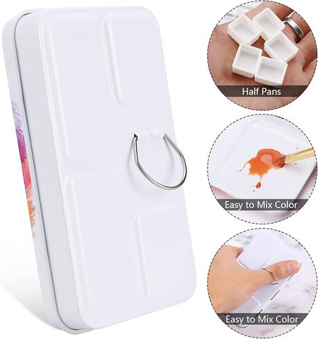 MYARTOOL Empty Watercolor Palette Tins, Metal Watercolor Tin Palette Paint Case with Fold-Out Palette Holds 48 Half Pans for DIY Watercolor Travel Palette, Acrylic Painting in Kuwait