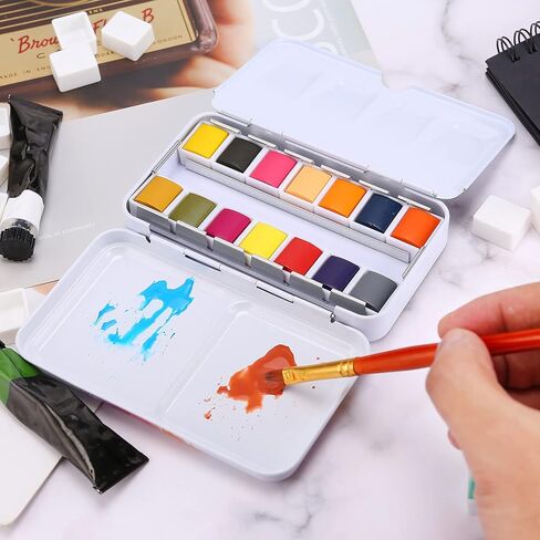 MYARTOOL Empty Watercolor Palette Tins, Metal Watercolor Tin Palette Paint Case with Fold-Out Palette Holds 48 Half Pans for DIY Watercolor Travel Palette, Acrylic Painting in Kuwait