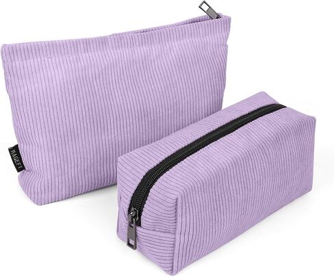 MAGEFY Small Makeup Bag 2 PCS Corduroy Make up Bag for Purse Large Capacity Travel Cosmetic Bag for Women Zipper Makeup Pouch for Travelling Preppy Stuff - Purple in Saudi Arabia