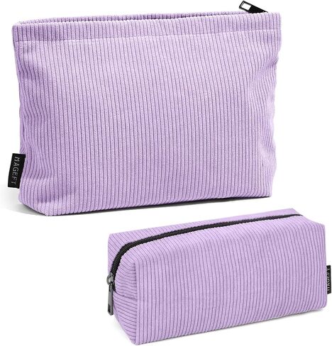 MAGEFY Small Makeup Bag 2 PCS Corduroy Make up Bag for Purse Large Capacity Travel Cosmetic Bag for Women Zipper Makeup Pouch for Travelling Preppy Stuff - Purple in Saudi Arabia