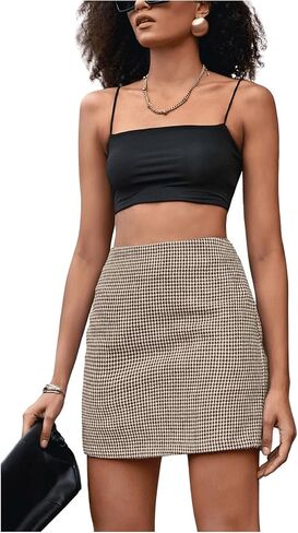 تنورة Floerns النسائية الكاجوال بطبعة Houndstooth المستقيمة على شكل حرف A وسحاب Bodycon in Saudi Arabia