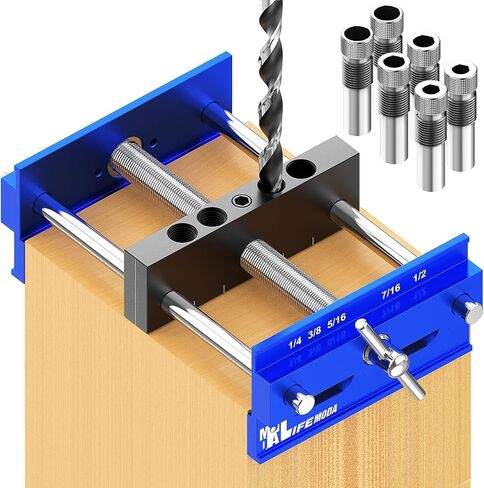Self Centering Doweling Jig Kit, Drill Jig For Straight Holes Biscuit Joiner Set With 6 Drill Guide Bushings, Adjustable Width Drilling Guide Tool Accessory Jigs (Blue) in Saudi Arabia