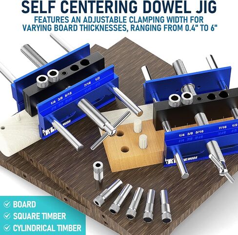 Self Centering Doweling Jig Kit, Drill Jig For Straight Holes Biscuit Joiner Set With 6 Drill Guide Bushings, Adjustable Width Drilling Guide Tool Accessory Jigs (Blue) in Saudi Arabia