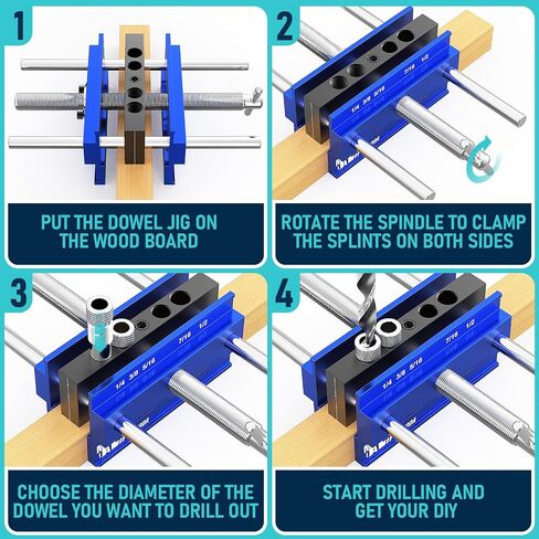 Self Centering Doweling Jig Kit, Drill Jig For Straight Holes Biscuit Joiner Set With 6 Drill Guide Bushings, Adjustable Width Drilling Guide Tool Accessory Jigs (Blue) in Saudi Arabia