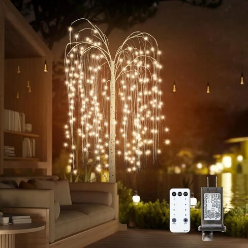 6FT Lighted Willow Tree, Lighted Weeping Willow Artificial Tree with Light-Control for Thanksgiving Christmas Halloween Festival Decor, White in Saudi Arabia