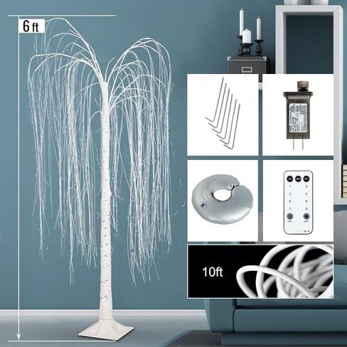 6FT Lighted Willow Tree, Lighted Weeping Willow Artificial Tree with Light-Control for Thanksgiving Christmas Halloween Festival Decor, White in Saudi Arabia