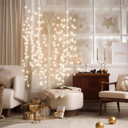 6FT Lighted Willow Tree, Lighted Weeping Willow Artificial Tree with Light-Control for Thanksgiving Christmas Halloween Festival Decor, White in Saudi Arabia