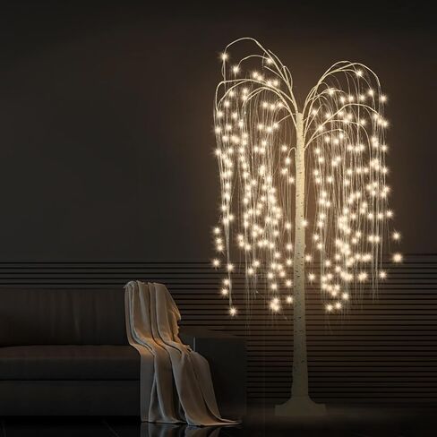 6FT Lighted Willow Tree, Lighted Weeping Willow Artificial Tree with Light-Control for Thanksgiving Christmas Halloween Festival Decor, White in Saudi Arabia
