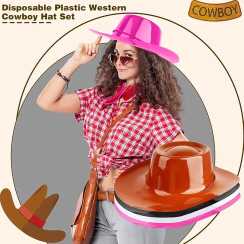 12 Pcs Plastic Cowboy Hats Western Cowgirl Hat Cowboy Costume Hat Bulk for Adult Men Women Halloween Cosplay Party in Kuwait