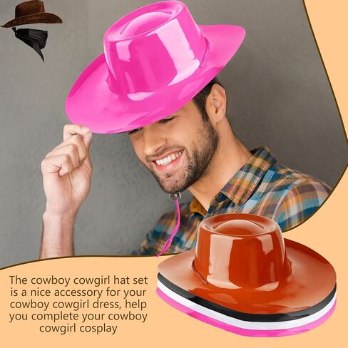 12 Pcs Plastic Cowboy Hats Western Cowgirl Hat Cowboy Costume Hat Bulk for Adult Men Women Halloween Cosplay Party in Kuwait