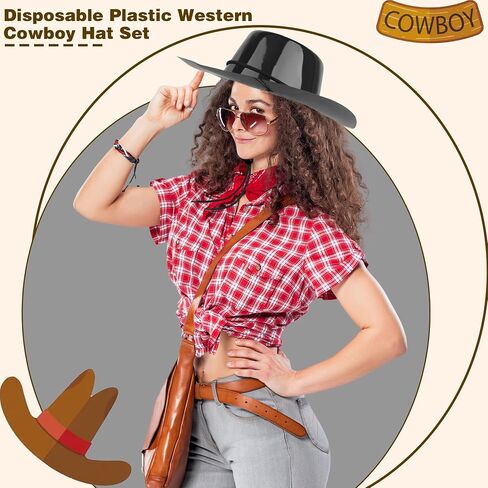 12 Pcs Plastic Cowboy Hats Western Cowgirl Hat Cowboy Costume Hat Bulk for Adult Men Women Halloween Cosplay Party in Kuwait