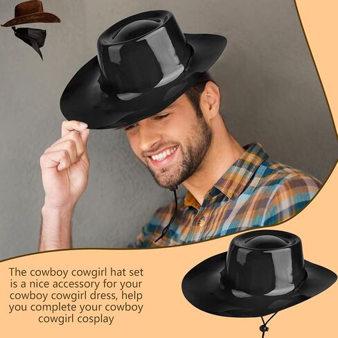 12 Pcs Plastic Cowboy Hats Western Cowgirl Hat Cowboy Costume Hat Bulk for Adult Men Women Halloween Cosplay Party in Kuwait