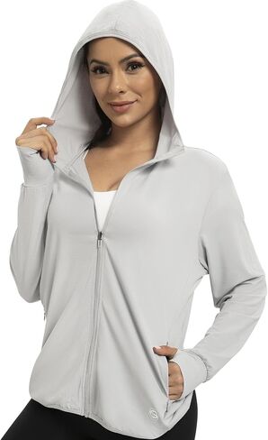 Womens UPF 50+ UV Protection Hoodie Jacket, Lightweight Zip Up Long Sleeve Sun Shirt with Pockets for Running Hiking in Saudi Arabia