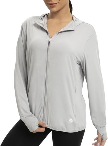 Womens UPF 50+ UV Protection Hoodie Jacket, Lightweight Zip Up Long Sleeve Sun Shirt with Pockets for Running Hiking in Saudi Arabia