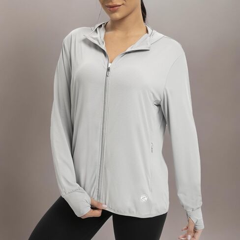 Womens UPF 50+ UV Protection Hoodie Jacket, Lightweight Zip Up Long Sleeve Sun Shirt with Pockets for Running Hiking in Saudi Arabia