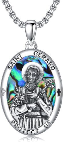 PROESS Saint Patrick/Francis/George/Archangel Gabriel/Holy Family Necklace 925 Sterling Silver Abalone Shell Protector Medal Pendant Catholic Jewelry for Women Men in Kuwait