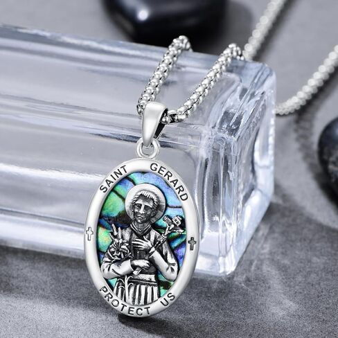 PROESS Saint Patrick/Francis/George/Archangel Gabriel/Holy Family Necklace 925 Sterling Silver Abalone Shell Protector Medal Pendant Catholic Jewelry for Women Men in Kuwait