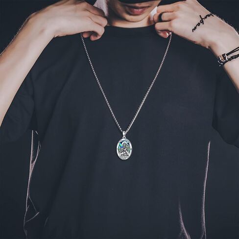 PROESS Saint Patrick/Francis/George/Archangel Gabriel/Holy Family Necklace 925 Sterling Silver Abalone Shell Protector Medal Pendant Catholic Jewelry for Women Men in Kuwait