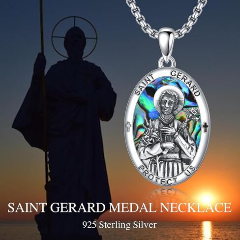 PROESS Saint Patrick/Francis/George/Archangel Gabriel/Holy Family Necklace 925 Sterling Silver Abalone Shell Protector Medal Pendant Catholic Jewelry for Women Men in Kuwait