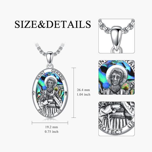 PROESS Saint Patrick/Francis/George/Archangel Gabriel/Holy Family Necklace 925 Sterling Silver Abalone Shell Protector Medal Pendant Catholic Jewelry for Women Men in Kuwait