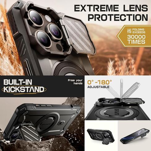 حافظة SUPCASE لهاتف iPhone 16 Pro Max مع حامل غطاء الكاميرا (UBMag XT)، [متوافقة مع MagSafe] [مسند مدمج] [حماية من الدرجة العسكرية] حافظة هاتف مغناطيسية متينة شديدة التحمل، أسود in Saudi Arabia