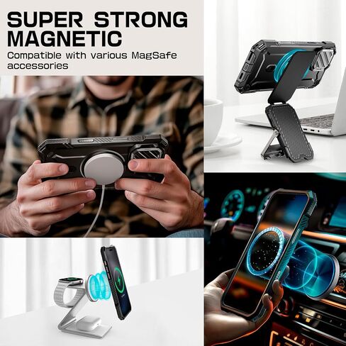 حافظة SUPCASE لهاتف iPhone 16 Pro Max مع حامل غطاء الكاميرا (UBMag XT)، [متوافقة مع MagSafe] [مسند مدمج] [حماية من الدرجة العسكرية] حافظة هاتف مغناطيسية متينة شديدة التحمل، أسود in Saudi Arabia