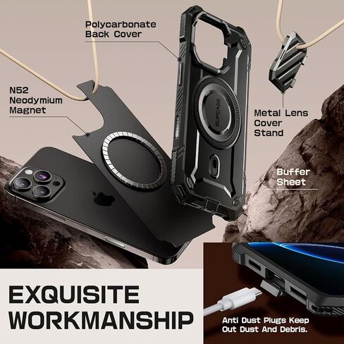 حافظة SUPCASE لهاتف iPhone 16 Pro Max مع حامل غطاء الكاميرا (UBMag XT)، [متوافقة مع MagSafe] [مسند مدمج] [حماية من الدرجة العسكرية] حافظة هاتف مغناطيسية متينة شديدة التحمل، أسود in Saudi Arabia