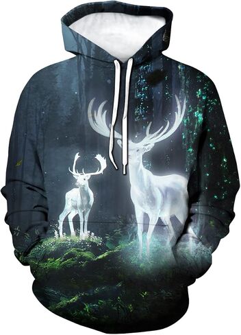 Deer Hoodie Novelty Print Animal Hoodies Sweatshirt for Men Women in Saudi Arabia