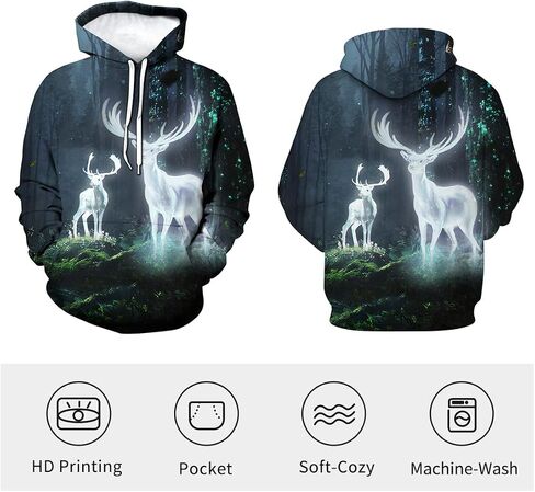 Deer Hoodie Novelty Print Animal Hoodies Sweatshirt for Men Women in Saudi Arabia