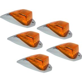 All Star Truck Parts] 5PCS 17 LED Amber Cab Marker Roof Running Top Lights Assembly Super Bright Chrome Heavy Duty Trucks Replacement for International Kenworth/Peterbilt/Freightliner/Mack