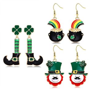 3 Pairs St.patrick's Day Earrings Set Irish Shamrock Boots Rainbow Pot of Gold Leprechaun Hat Drop Dangle Earrings Green Holiday Jewelry for Women
