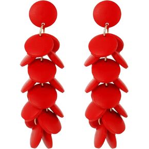 Colorful Layered Wooden Earrings, Bohemian Dangle Drop Earrings for Women in Kuwait