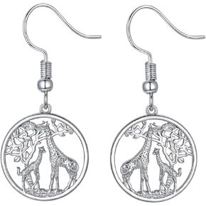 Giraffe Drop Earrings S925 Sterling Silver Animal Dangle Earrings Tree of Life Giraffe Jewelry Gifts for Women Mom Mother's Day Birthday