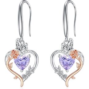 TOUPOP Valentines Day Gifts Rose Heart Birthstone Earrings for Women 925 Sterling Silver Butterfly Heart Earrings Love Jewelry Anniversary Birthday Gifts for Her Girlfriend Wife Mom