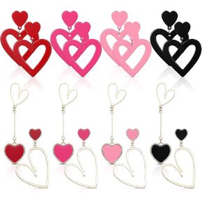 Sasylvia 8 Pair Valentine's Day Earrings Dangling Heart Earrings Double Heart Earrings for WomenBirthday Gift