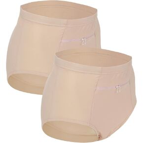LUEXBOX Pocket Pantie for Women, Travel Underwear with Secret Pocket Panties Women's, 2 Packs (Light Brown)