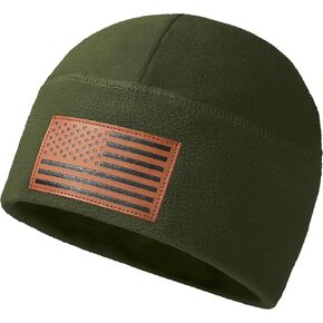 American Flag Fleece Beanie Hat Watch Cap USA Leather Multi-Season Army Military Gear Gifts for Men