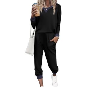 Ekouaer Pajamas Set Long Sleeve Pj Sets 2 Piece Jogger Pajama Sets Soft Sleepwear Loungewear for Women
