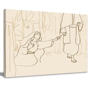 Boho Christ Canvas Wall Art Bible Stories Jesus Heals The Woman Painting Picture Wall Decor Minimalist Lines Religion Poster Print Artwork for Living Room Bedroom Kitchen Home Decoration (canvas, 16x24in)