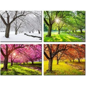 KREATIVE ARTS 4 Piece Canvas Wall Art Spring Summer Autumn Winter Four Seasons Landscape Colorful Tree Painting Picture Prints Modern Giclee Artwork Stretched Framed Bathroom 12x16inchx4pcs