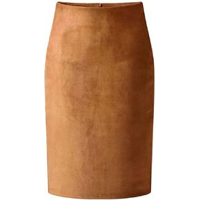 CHARTOU Womens Lightweight Elastic-Waist Faux Suede Leather Side Split Hip Packaged Skirt