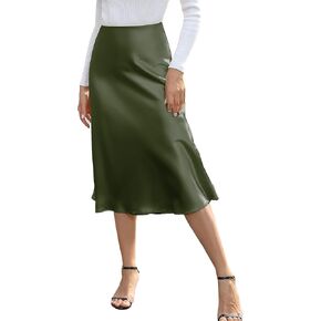 We1Fit Women's High Waisted Satin Skirt Elegant A-Line Cocktail Party Wedding Silk Skirts
