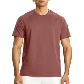 Ouber Men's Athletic Cotton Workout T-Shirts Short Sleeve Gym Fitness Tops, Red Brown L